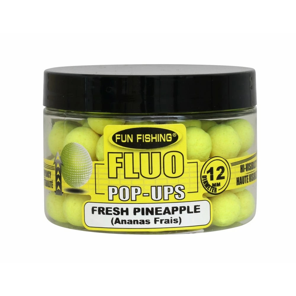 Fluo Pop Ups Ananas Jaune 12mm 55g FUN FISHING 3 Fluo Pop Ups Ananas Jaune 12mm 55g FUN FISHING