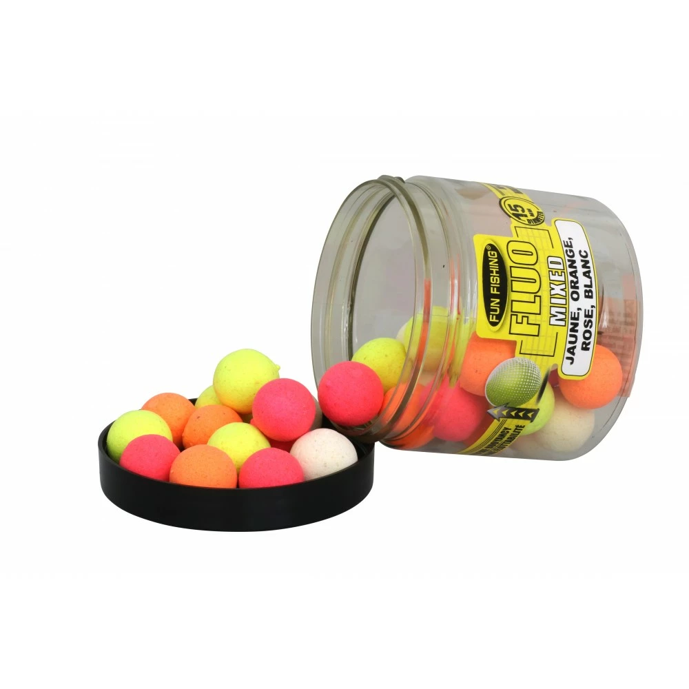 Fluo Pop Ups MIXED 15mm 67g FUN FISHING 3 Fluo Pop Ups MIXED 15mm 67g FUN FISHING