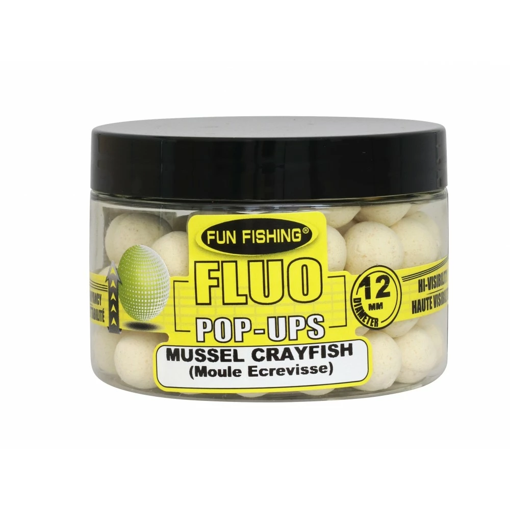 Fluo Pop Ups Moule Ecrevisse Blanc 12mm 55g FUN FISHING 3 Fluo Pop Ups Moule Ecrevisse Blanc 12mm 55g FUN FISHING