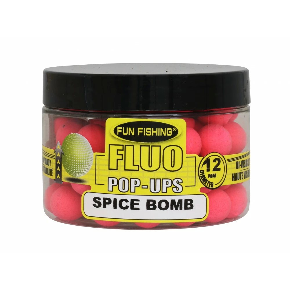 Fluo Pop Ups Spice Bomb Rose 12mm 55g FUN FISHING 3 Fluo Pop Ups Spice Bomb Rose 12mm 55g FUN FISHING
